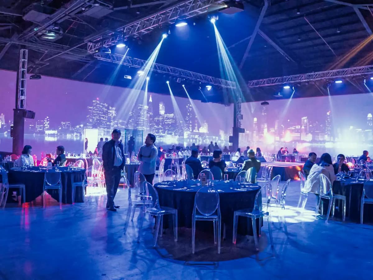 company christmas party with 360 of led screen in the room