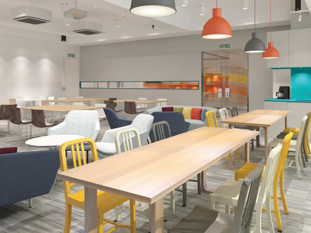 co-working and lounge area in one room