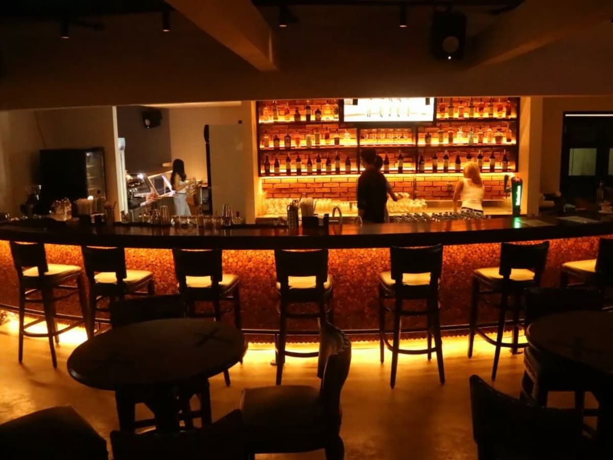 Dimly lit bar counter