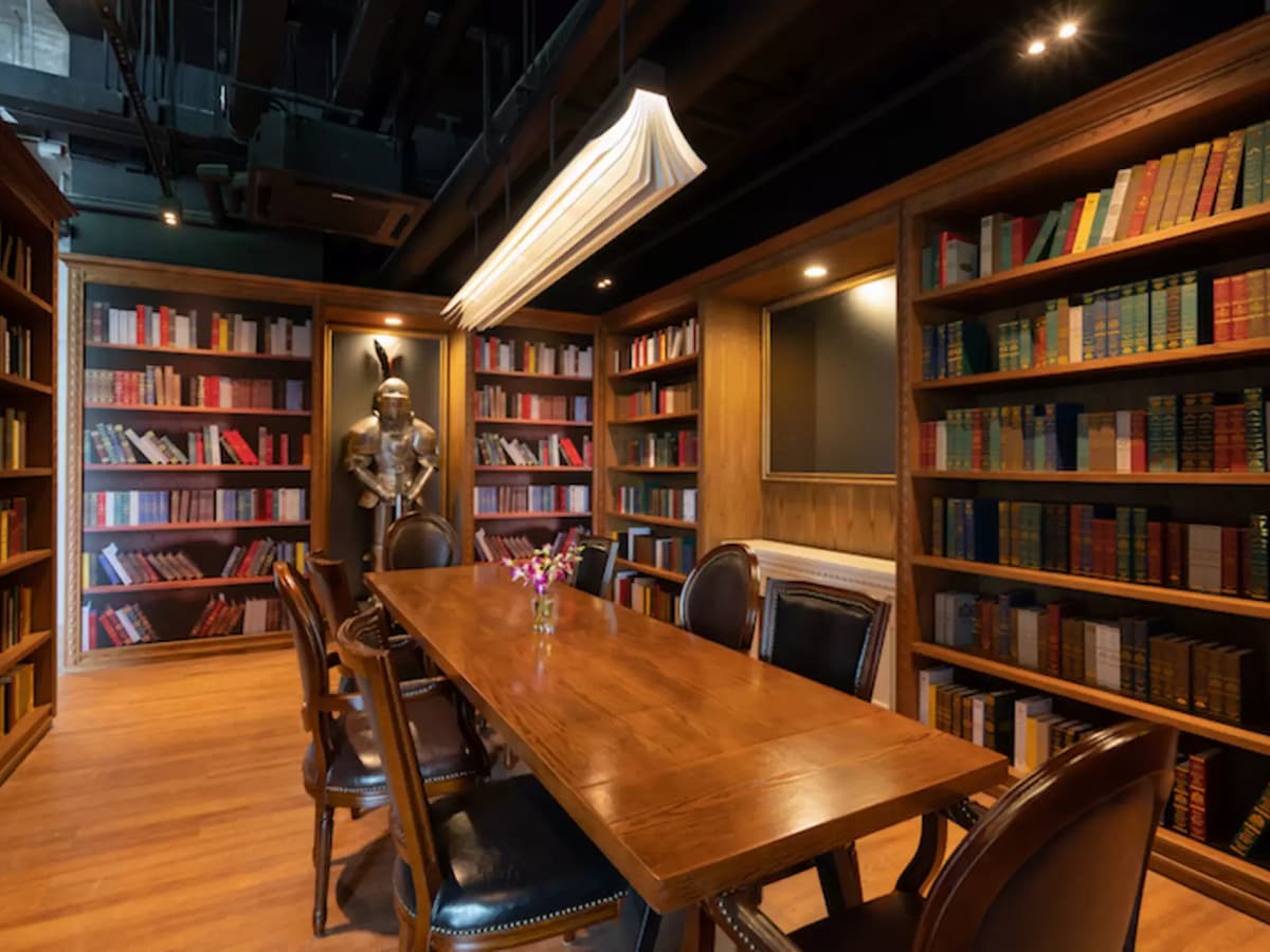 Private brown wooden library room