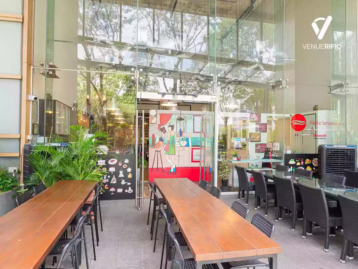 long communal tables with chairs