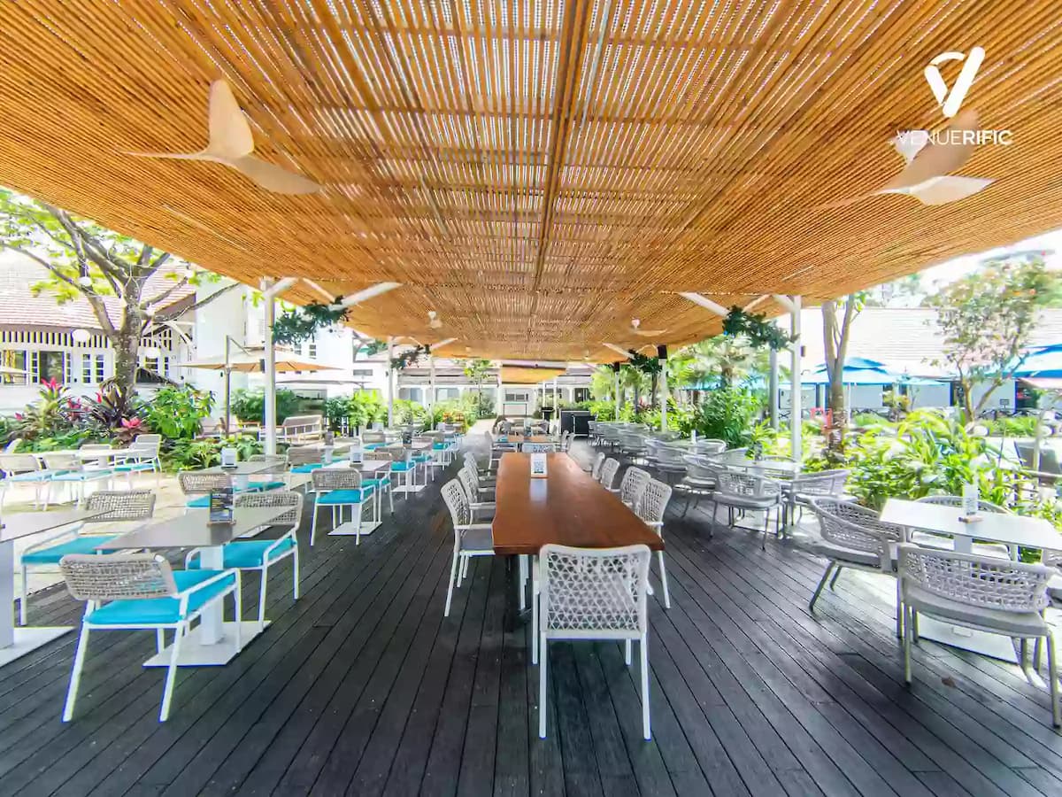 outdoor mezzanine by the beach with ceiling fans