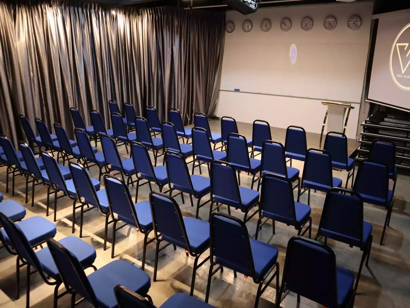 rows of chairs facing front of room