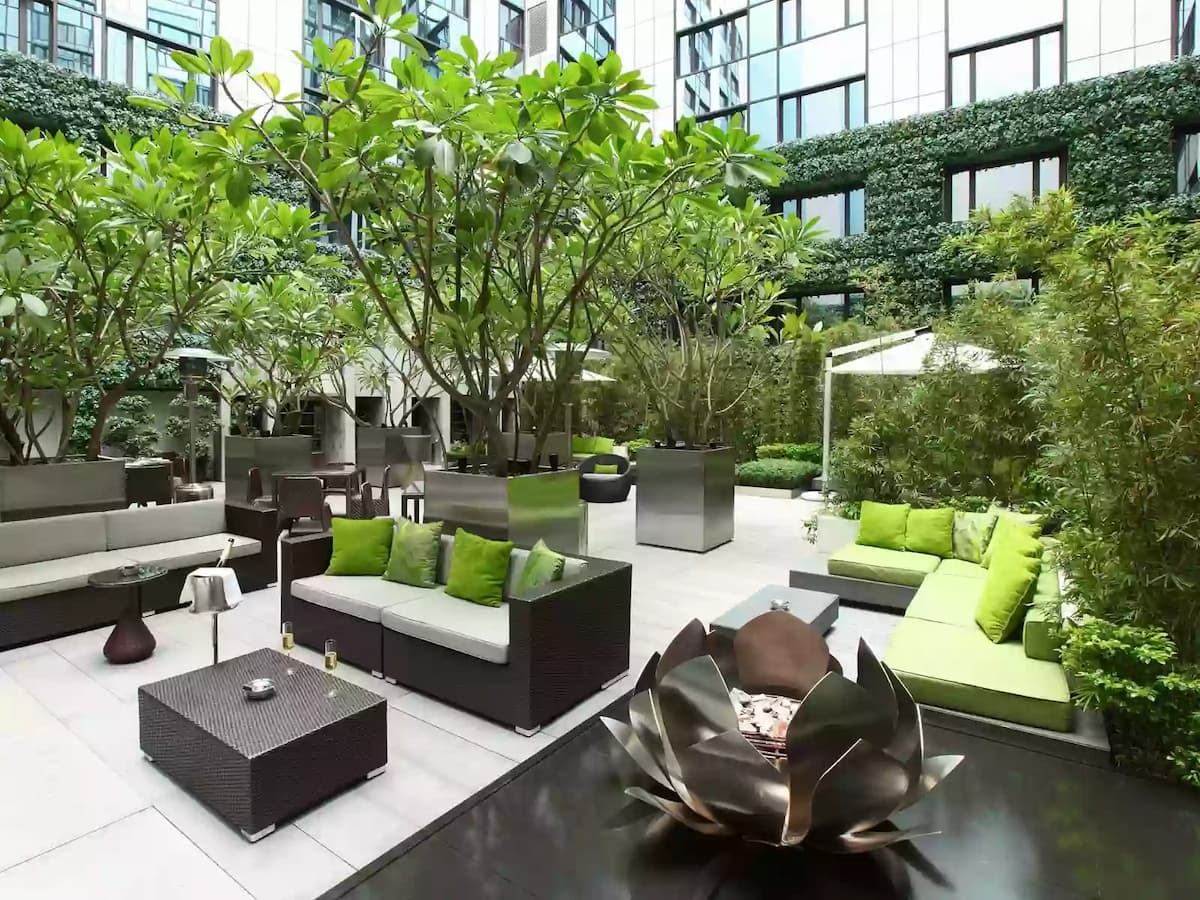vibes the mira hotel outdoor lounge area