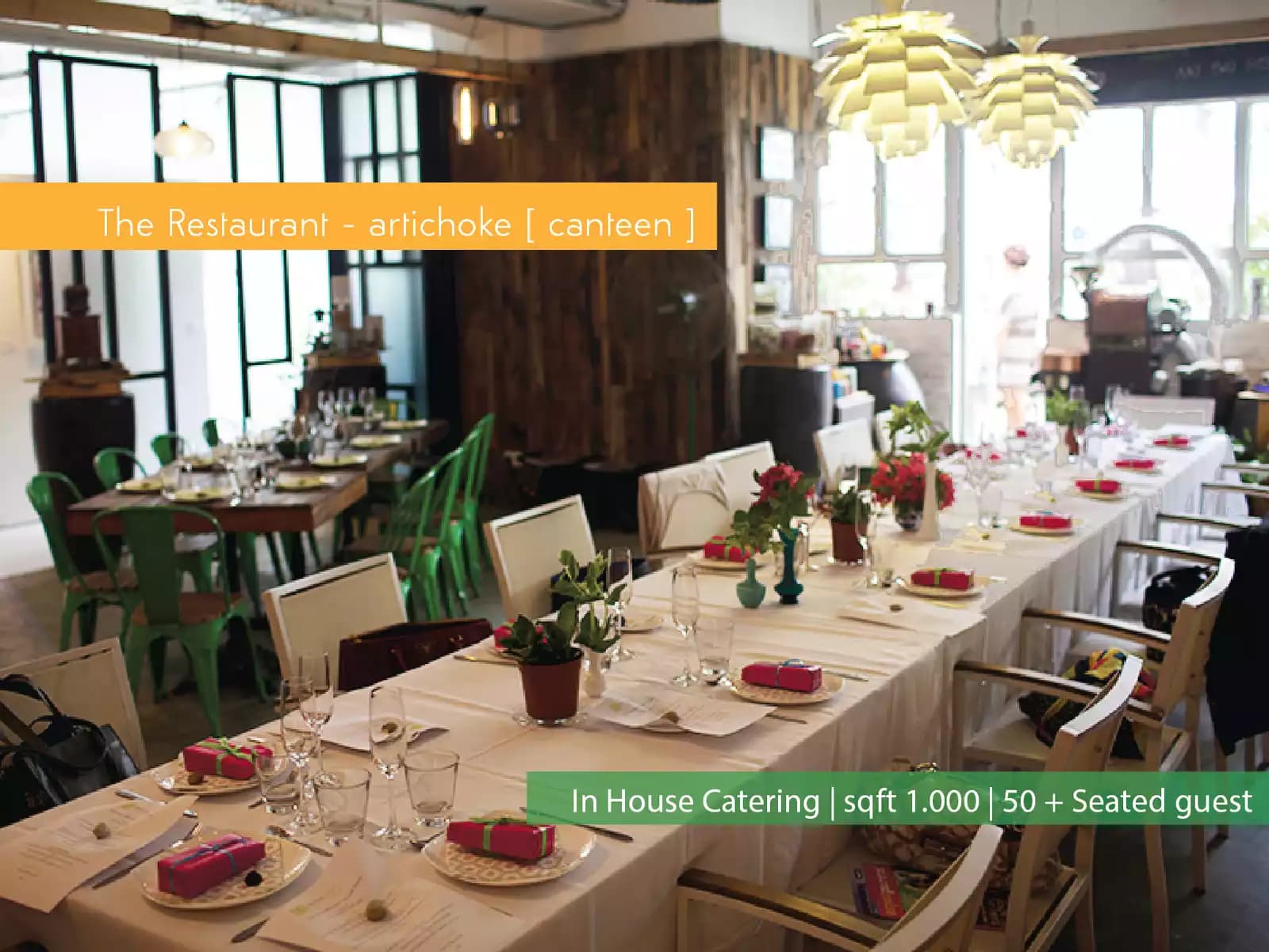 the restaurant area table setting for christmas lunch event
