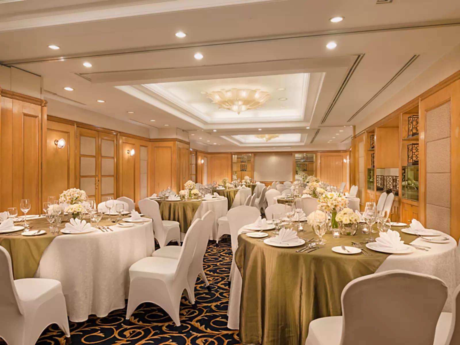 corporate luncheon setup in ballroom