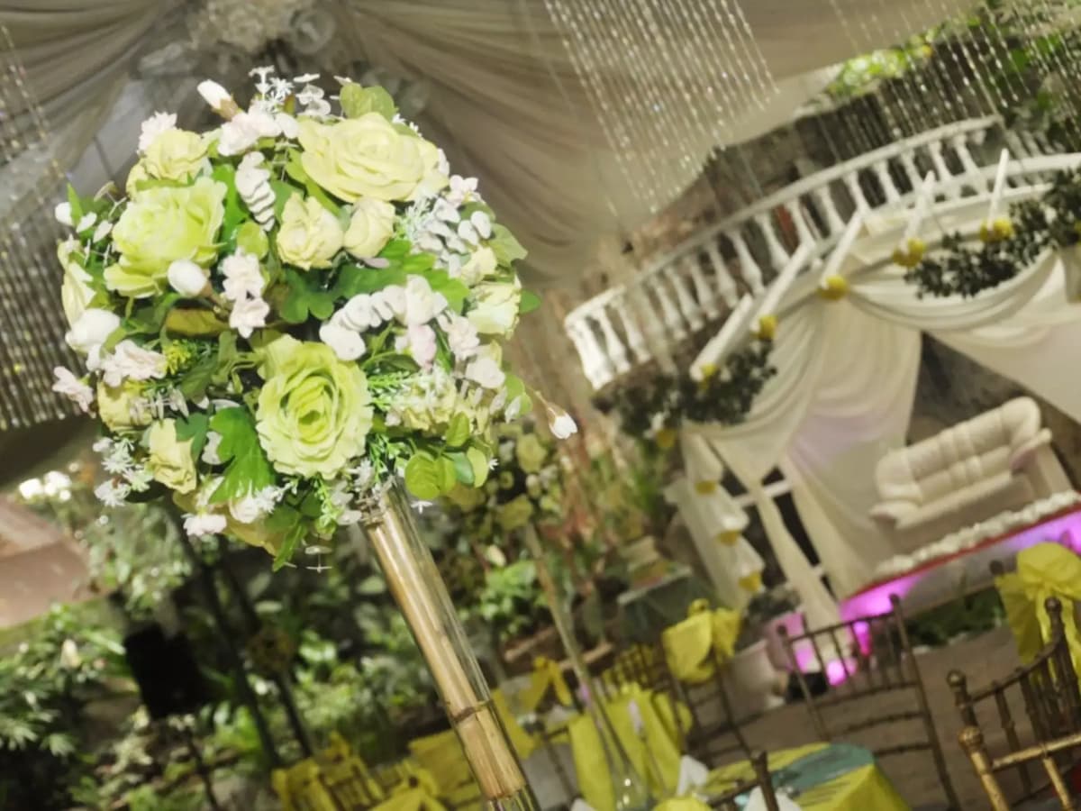 flower piece at wedding hall