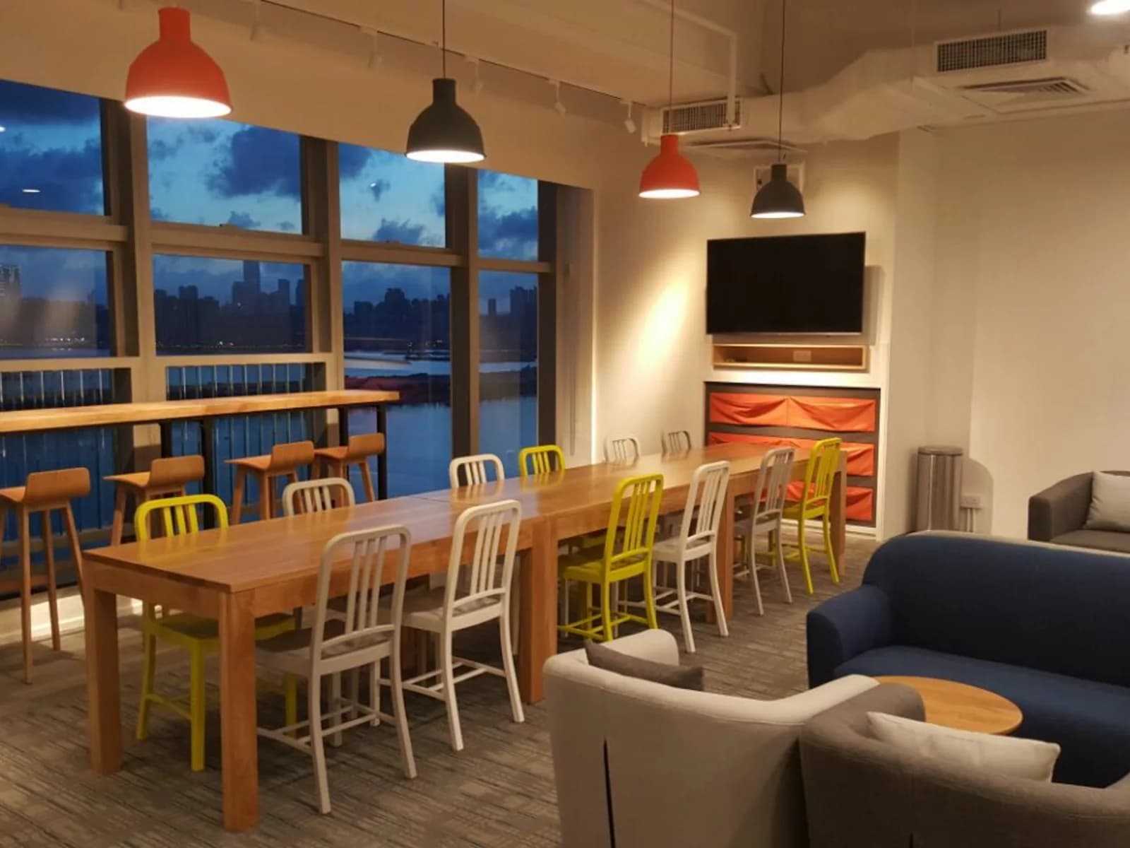 event space with home setting and hanging bulb