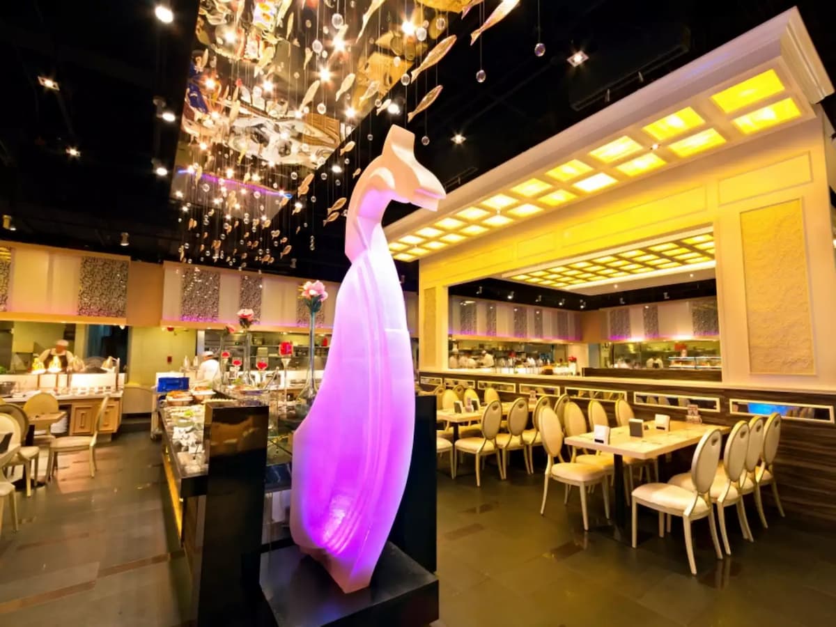 product launch space with purple art installation and high ceiling restaurant quezon city