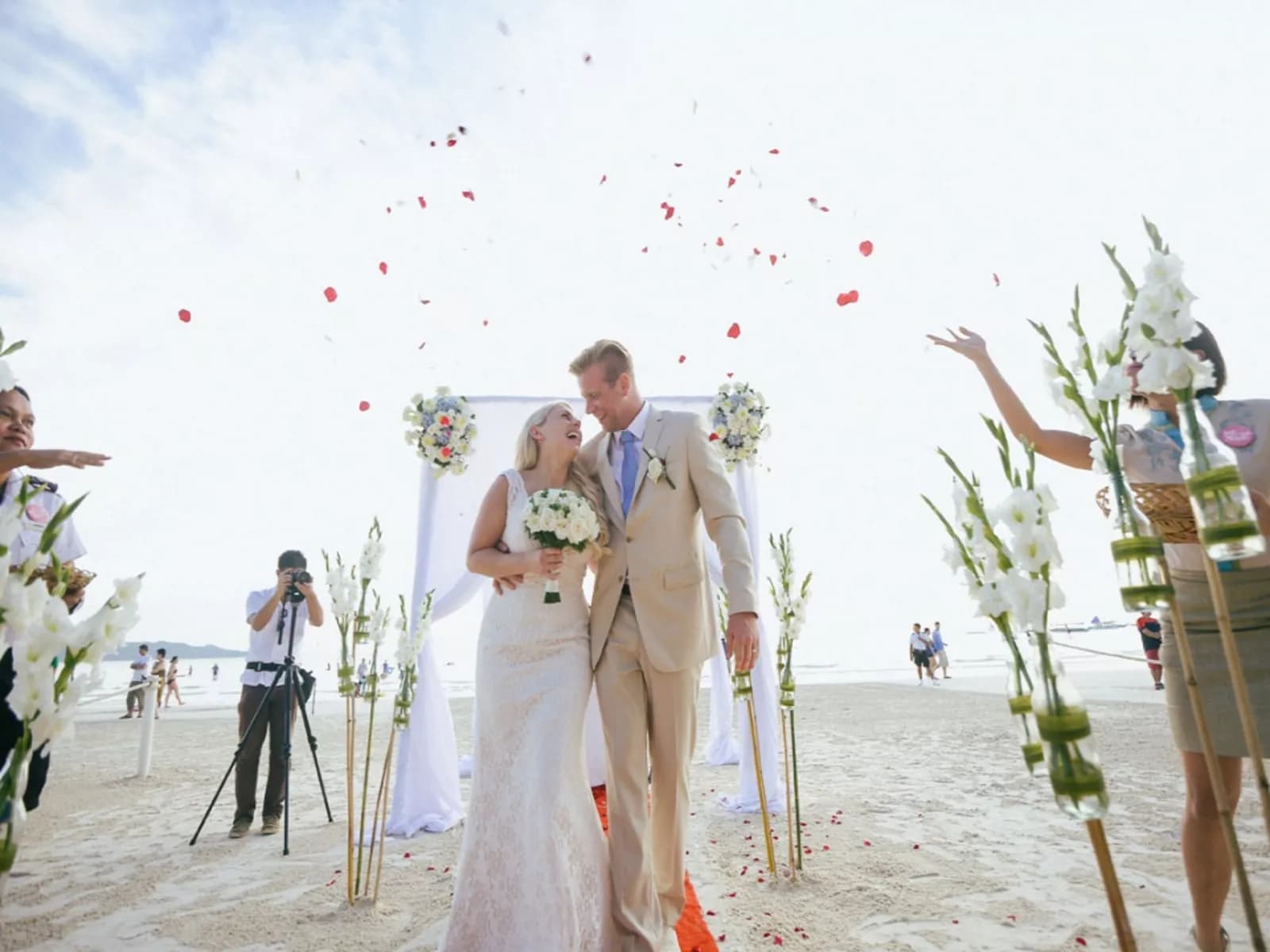 couples are celebrate their beach wedding party hotel boracay