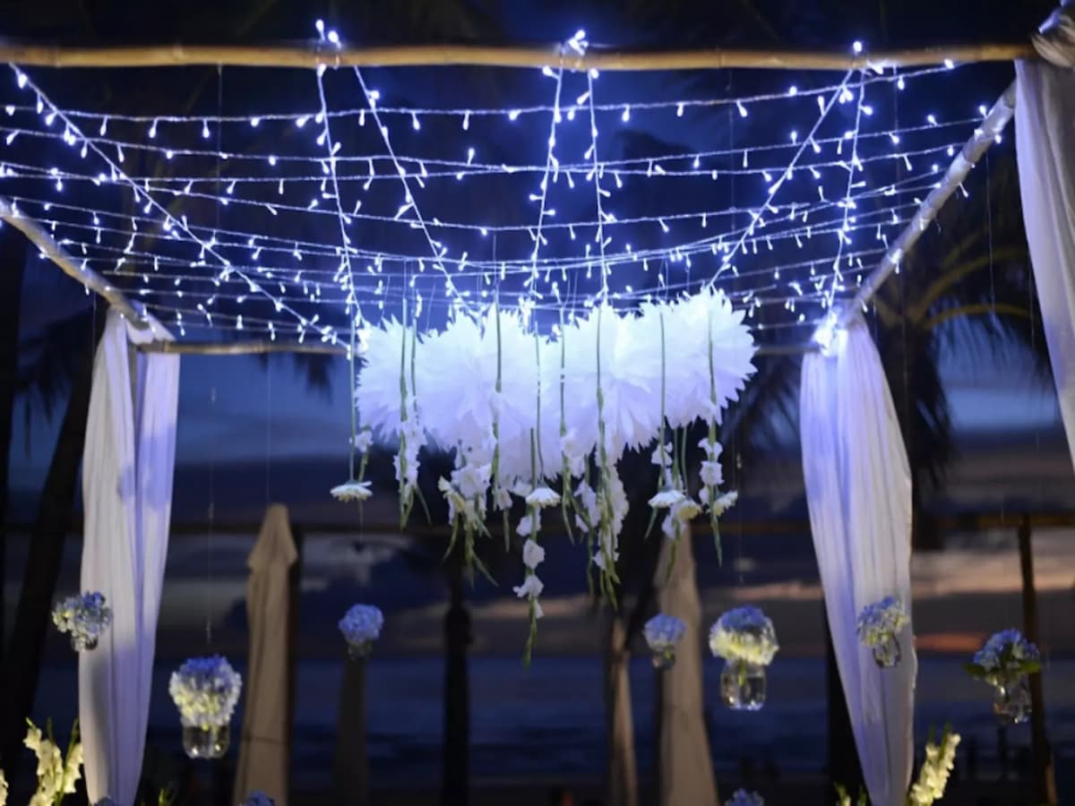 the decoration of lighting for beach wedding party hotel boracay