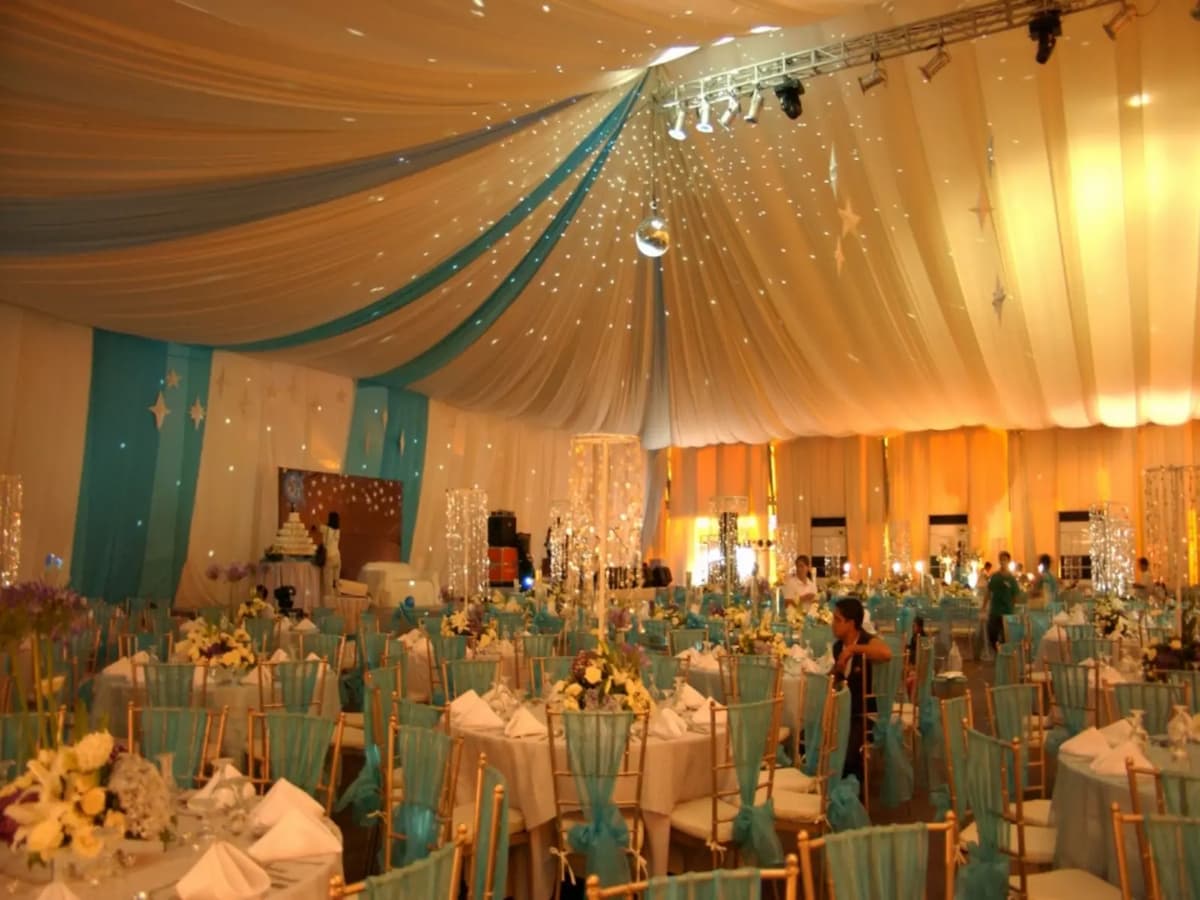 turqoise themed wedding setup in le pavillion hotel pasay conference hall