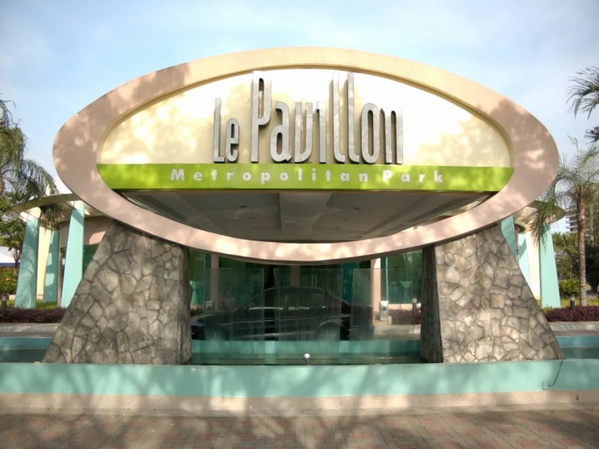 le pavillion signboard as the front building pasay conference hall