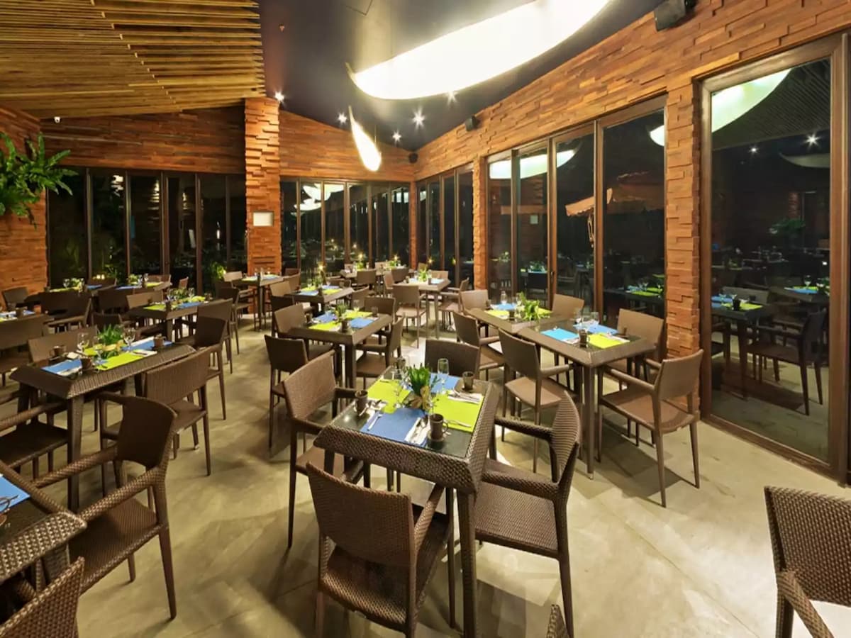 restaurant area with floor to ceiling window event space palawan