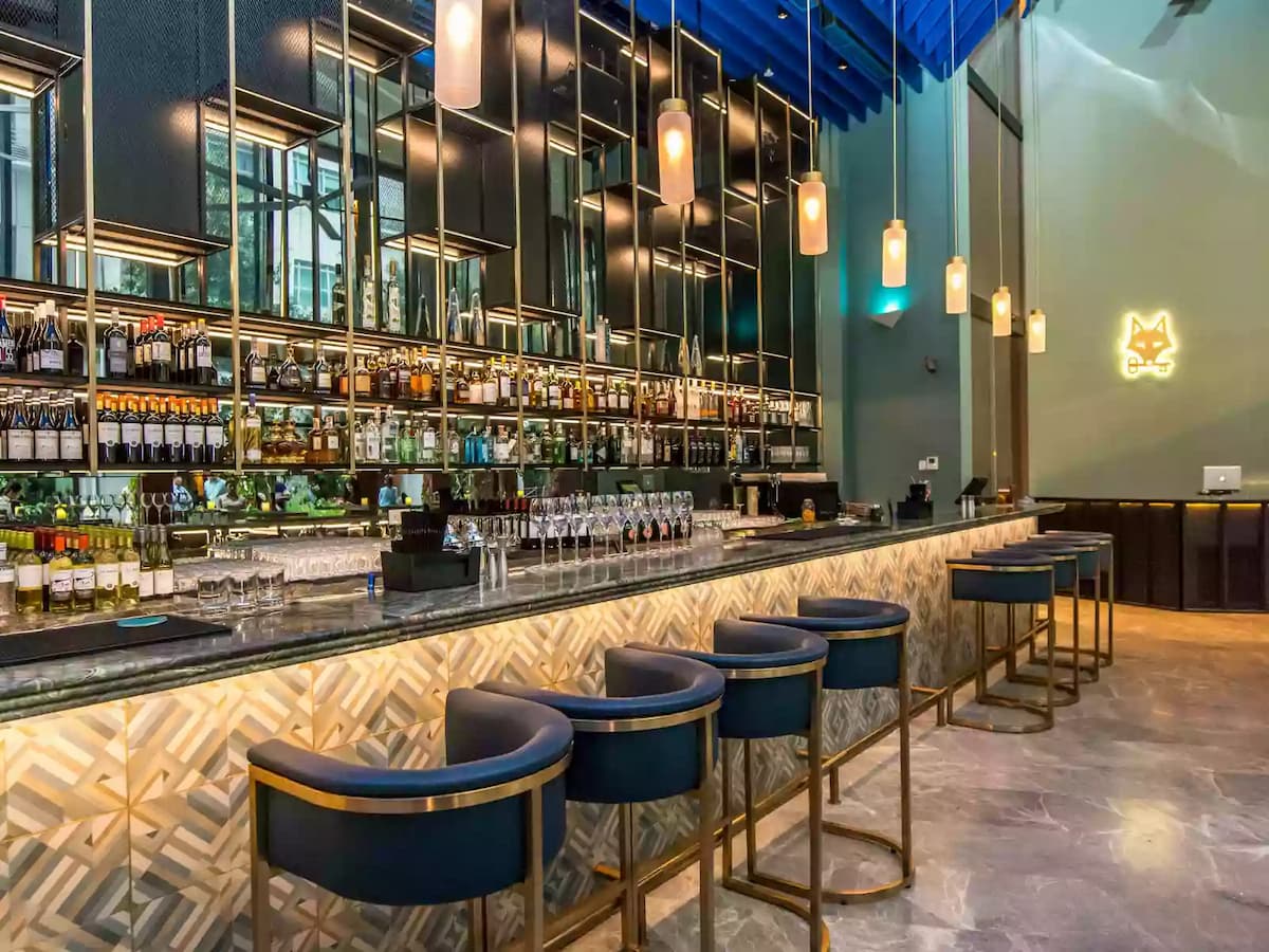 bar area with thousand of artisanal gin labels