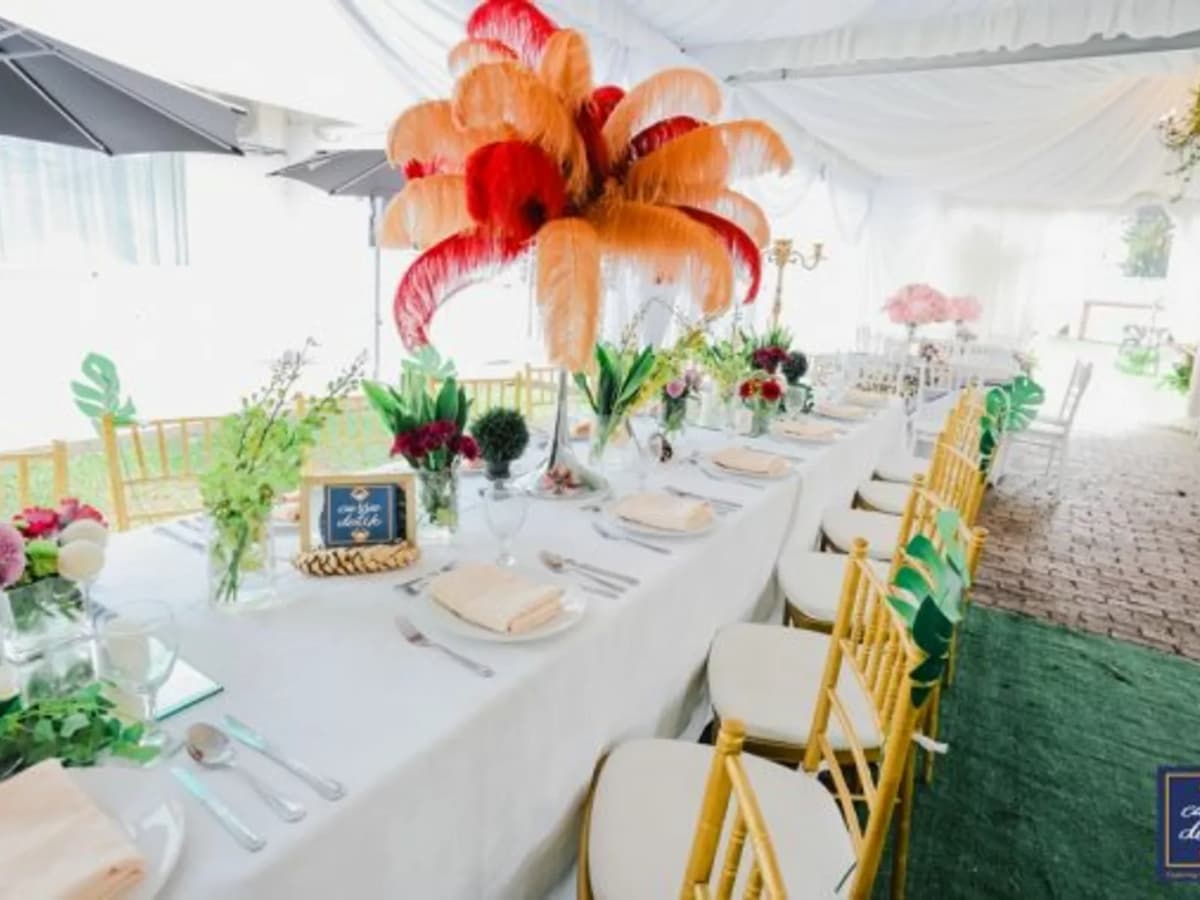 wedding reception luncheon with garden theme table decoration