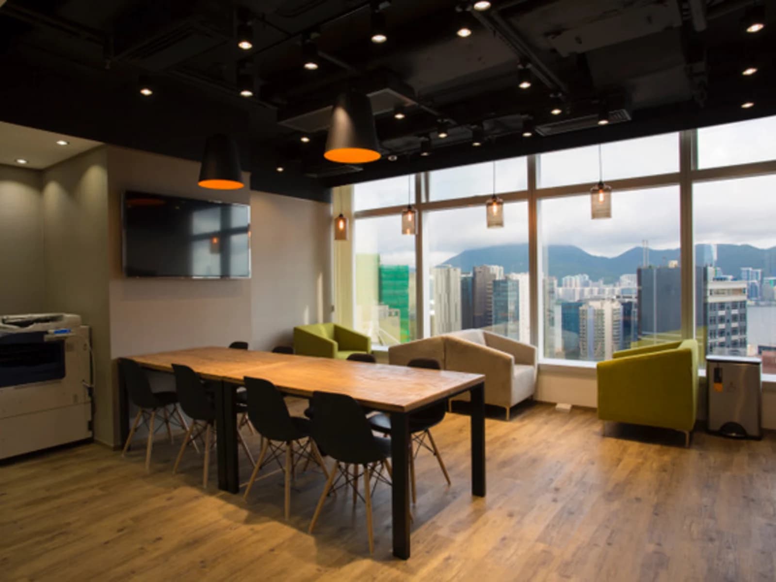 coworking space area with hongkong city view