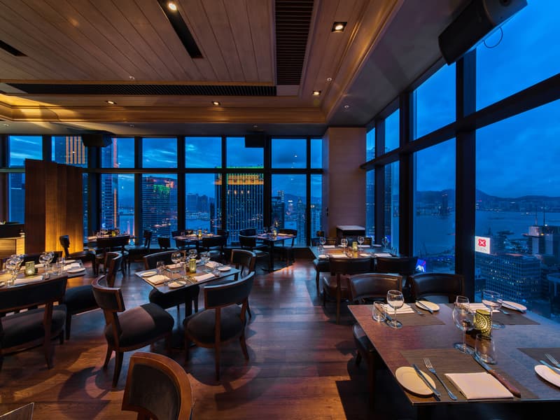 steak restaurant with floor to ceiling window