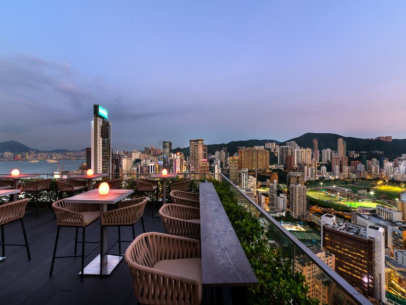 rooftop bar area with city view