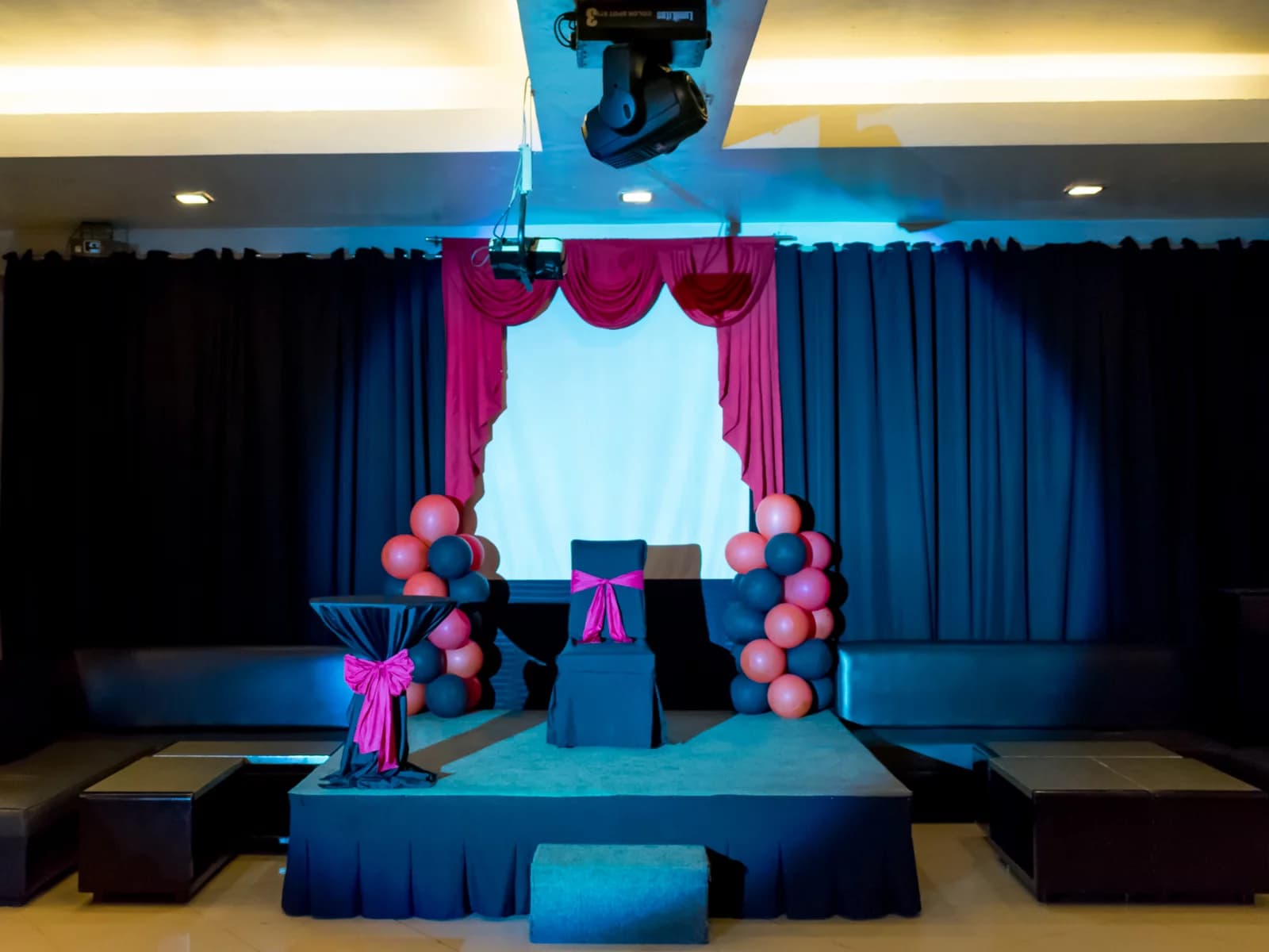 birthday party setup on stage