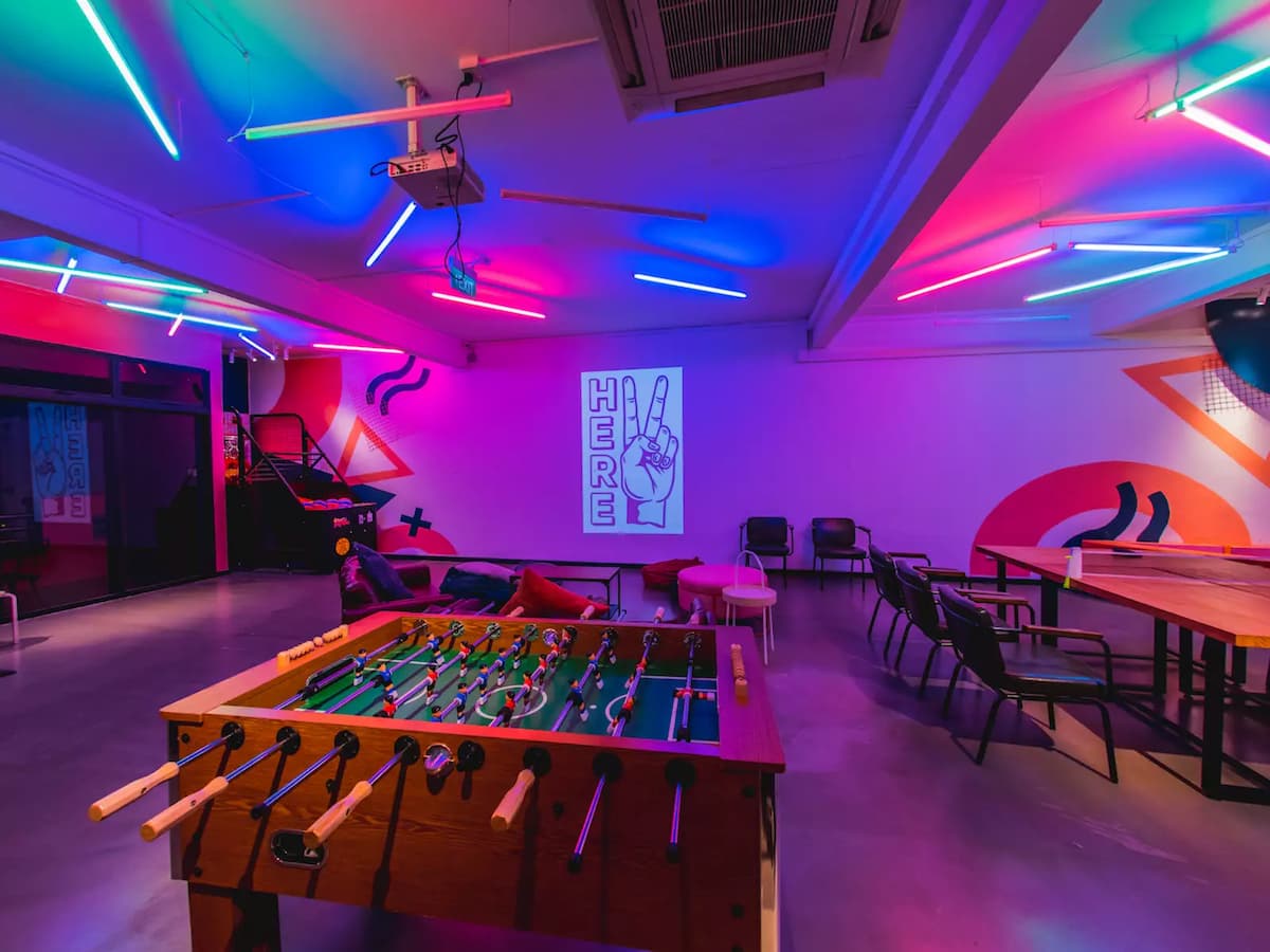 corporate event space with table soccer and fun decoration