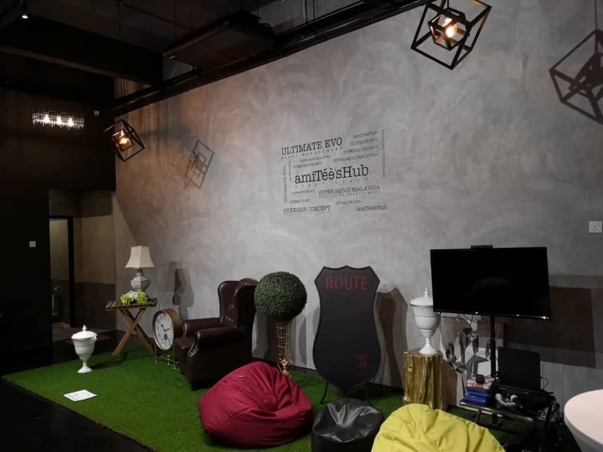event space area with bean bag and entertainment