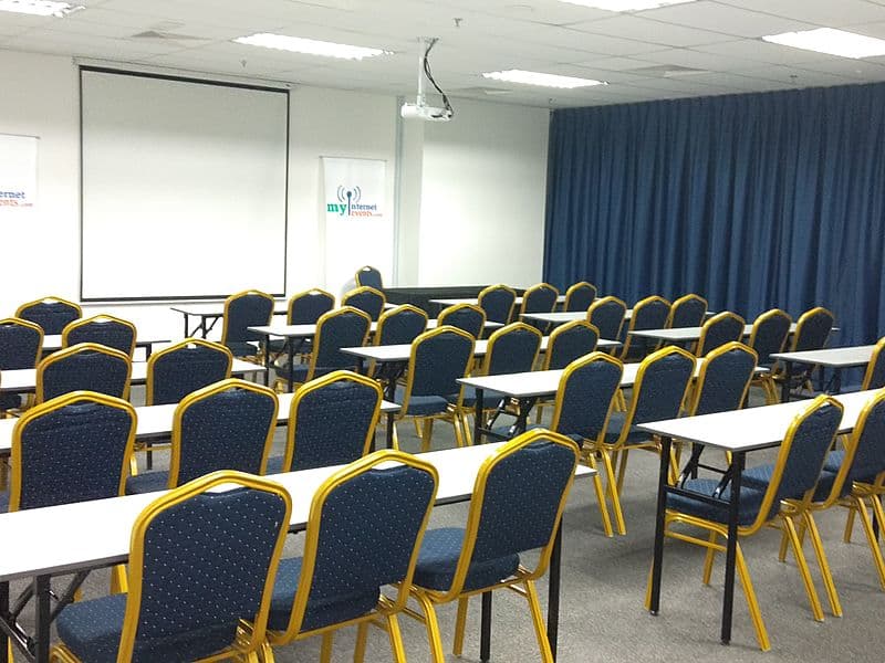 table set up for corporate seminar