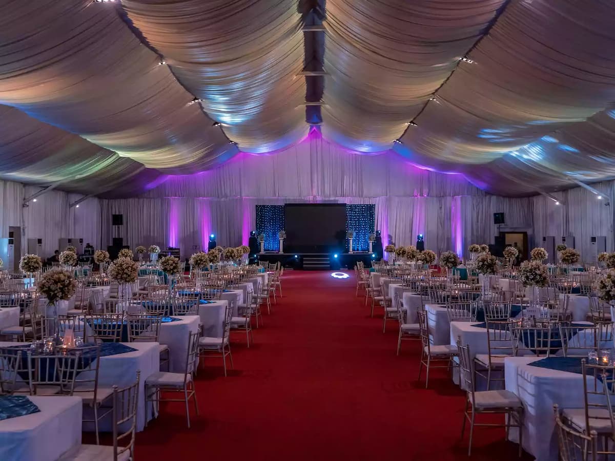 ballroom with high ceiling and red carpet cebu