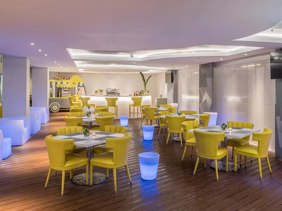 restaurant and bar area with standing lamp on the floor boracay hotel