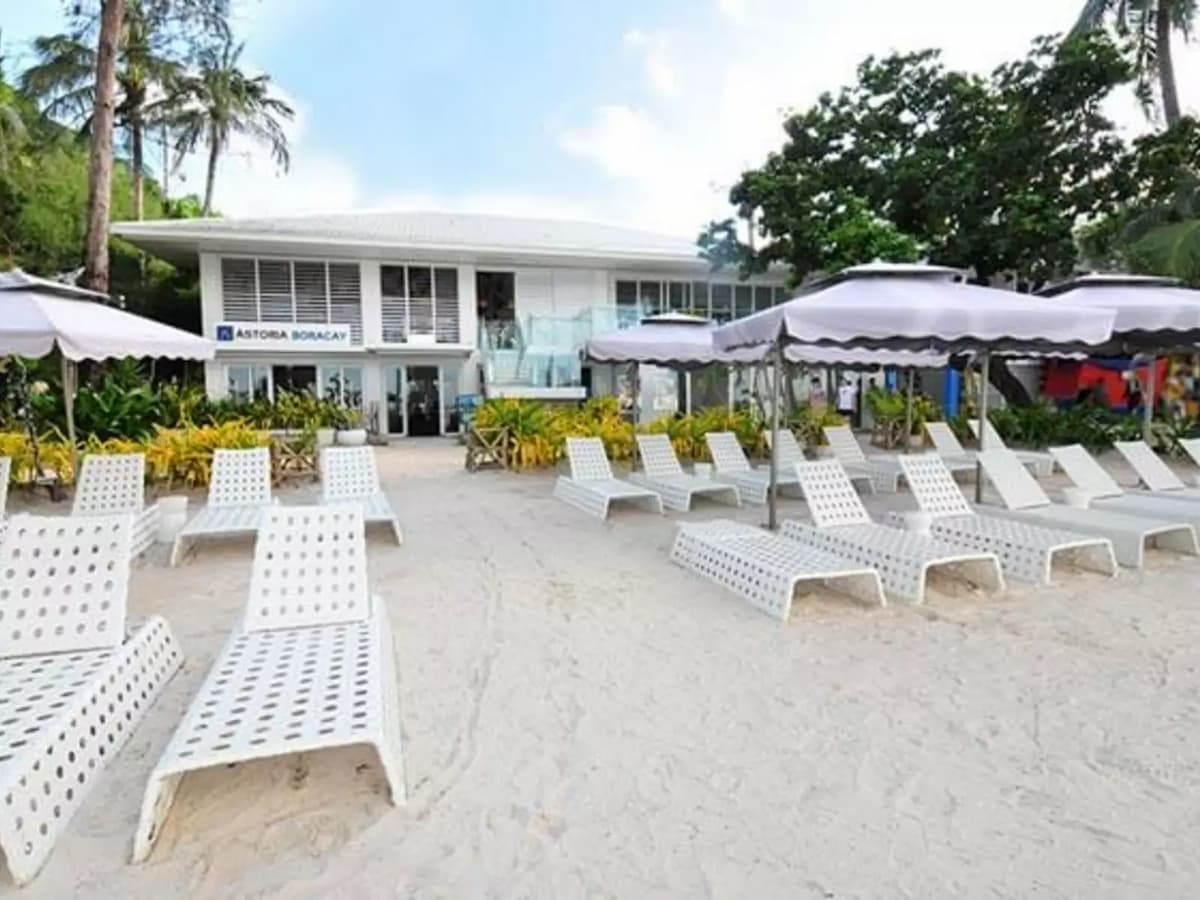 beach front area behind the resort building hotel boracay