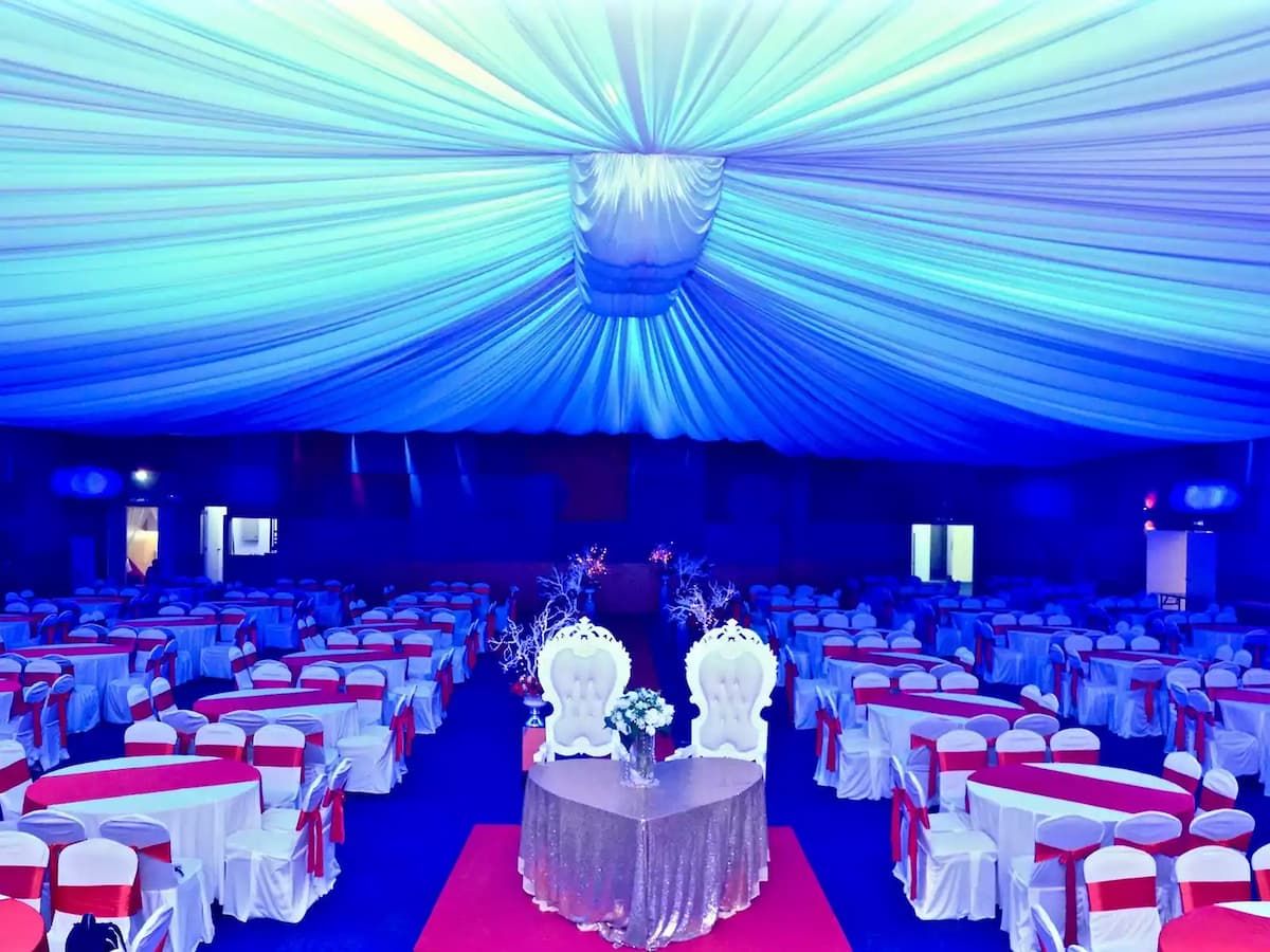 wedding party decoration with blue lighting