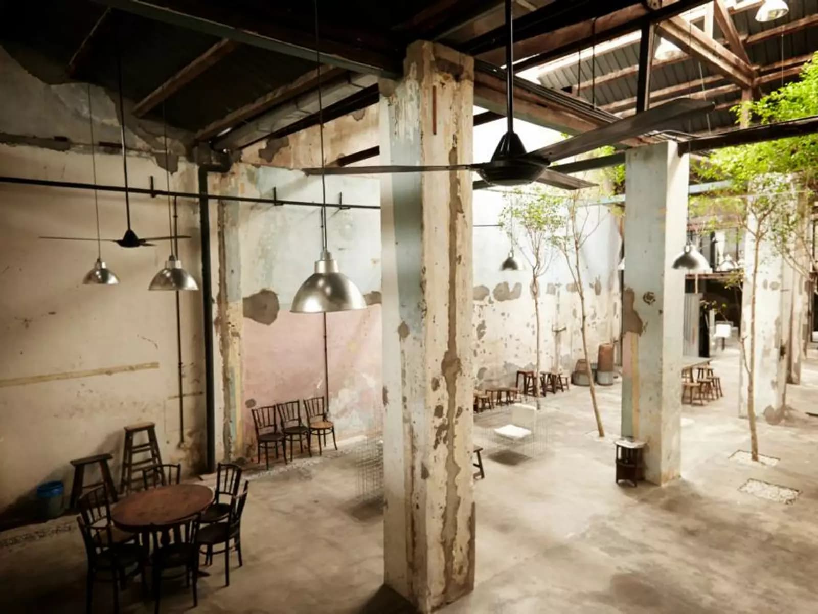 penang high ceiling party venue with pillars and fan