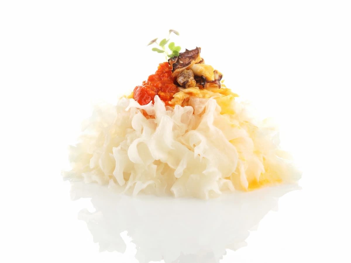 chinese cuisine served on the bowl