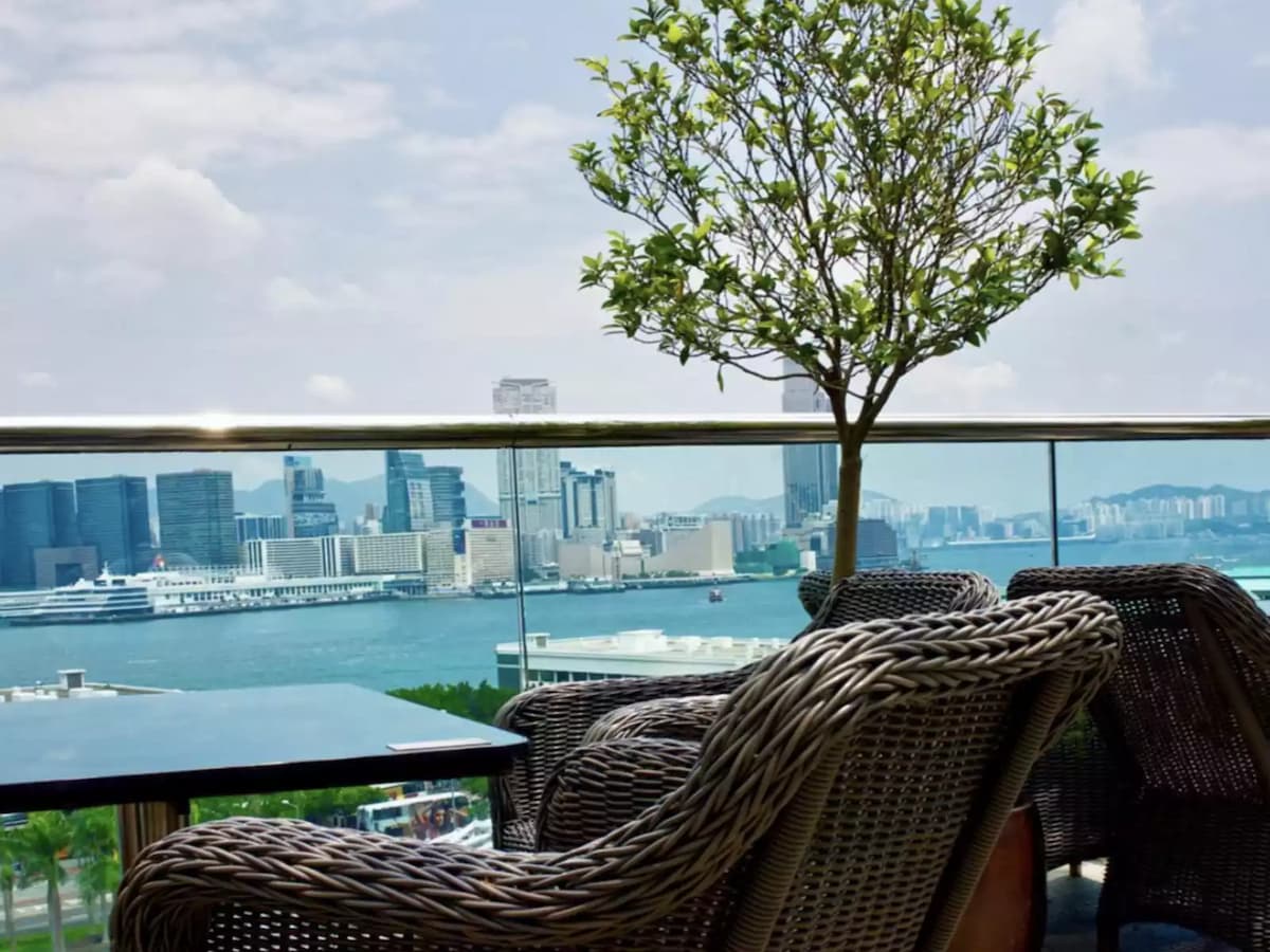 outdoor area with the panoramic view of hong kong harbour