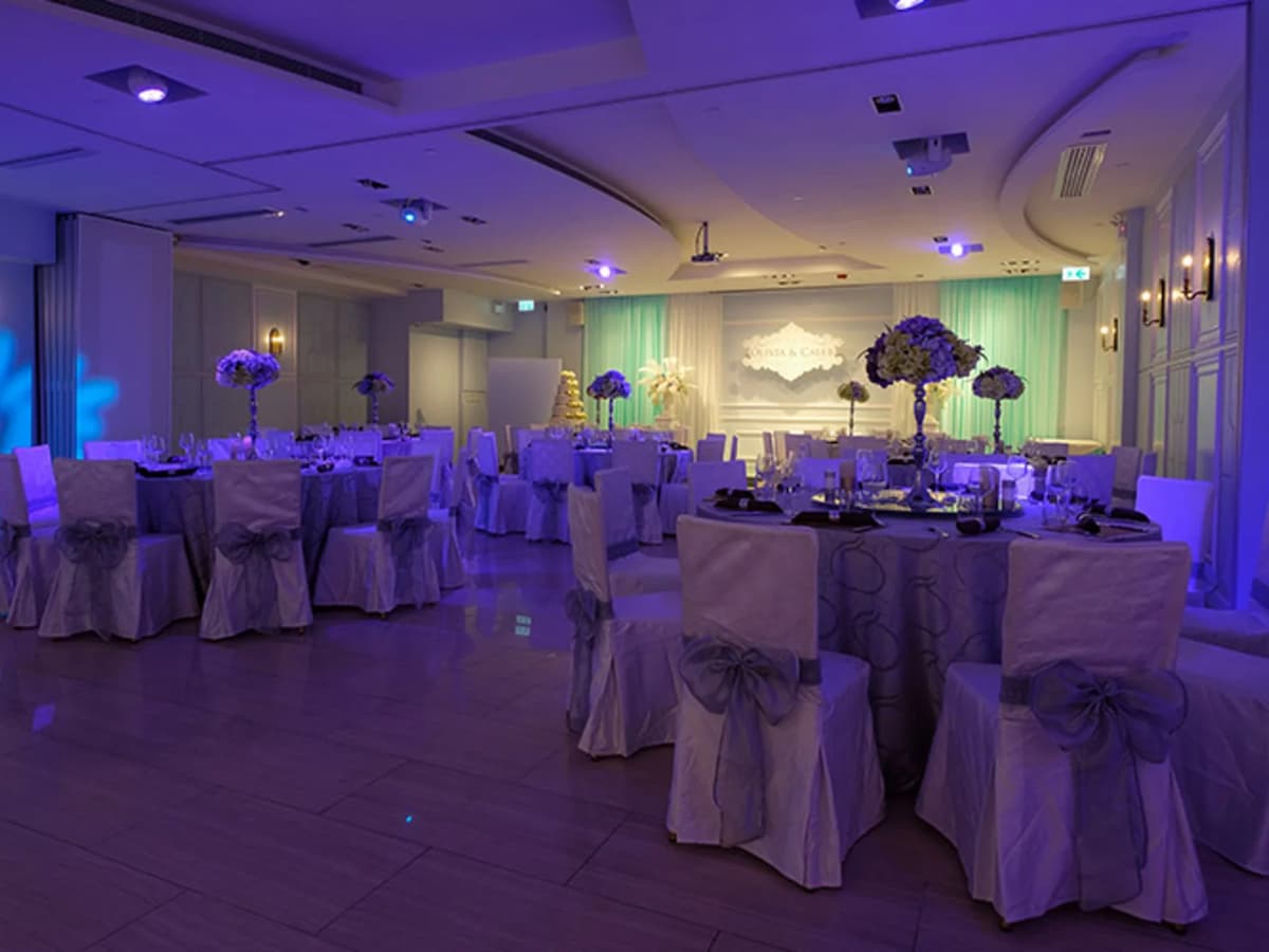 european style of grand ballroom in purple decoration for event