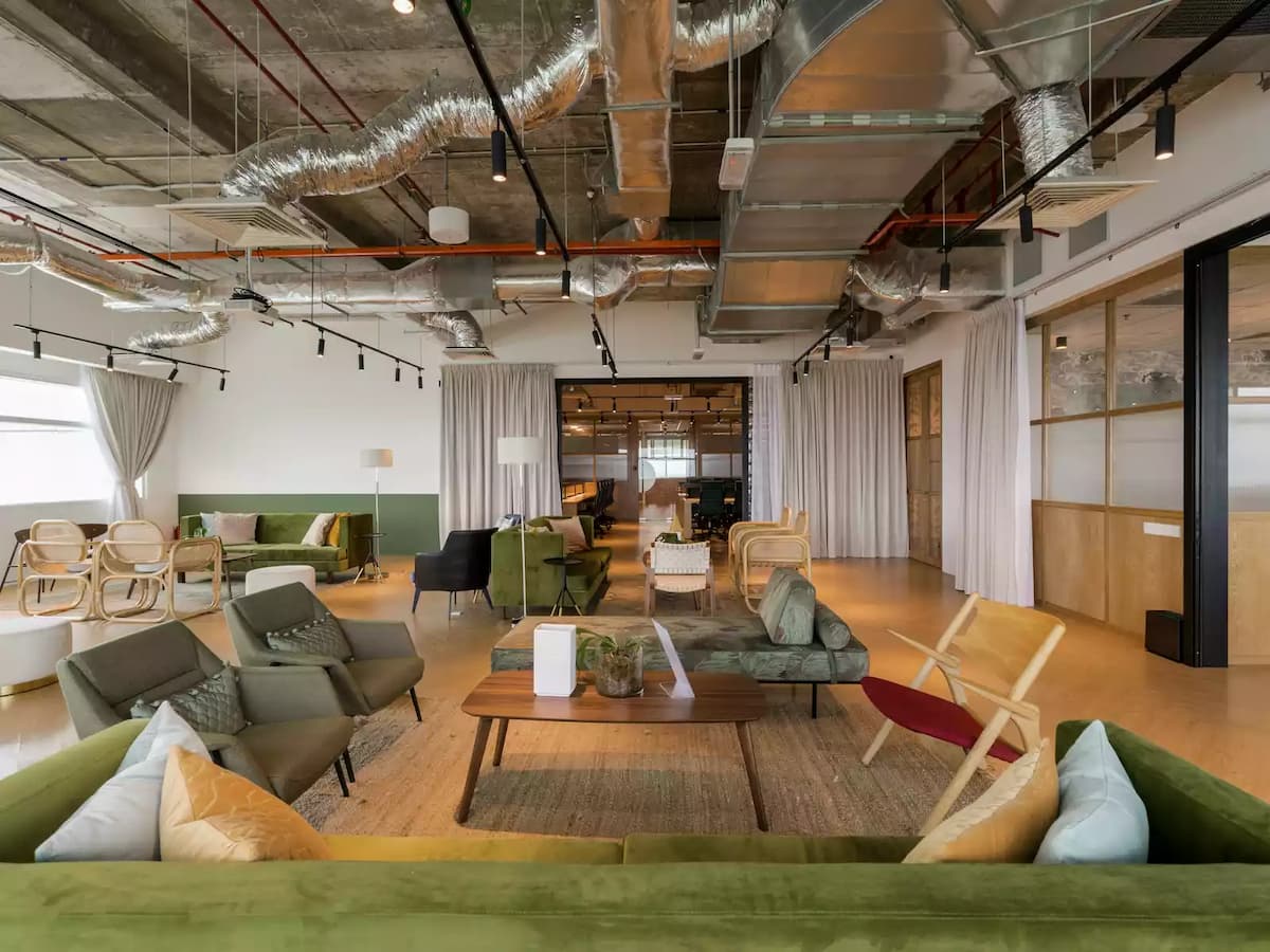 office space with wooden floor