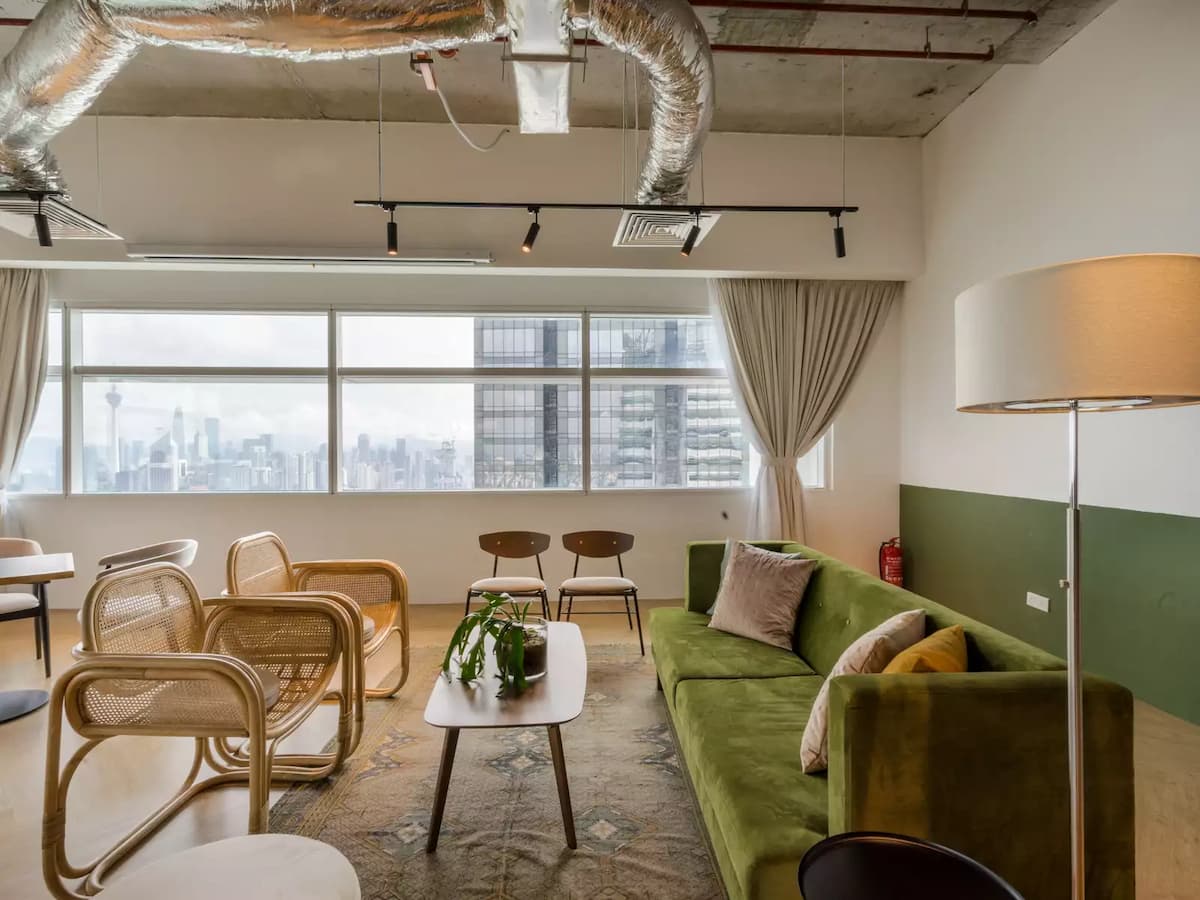 meeting area at the corner of the coworking space area