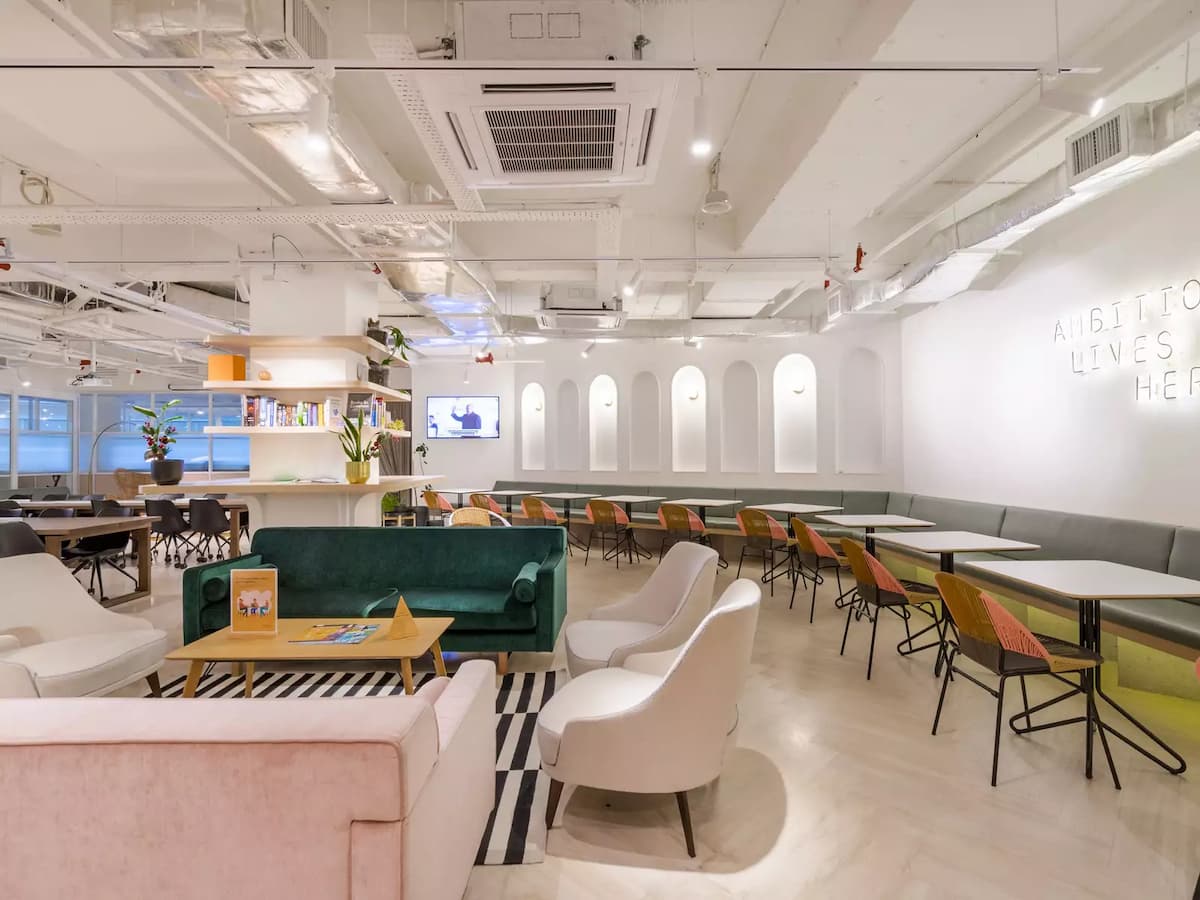 minimalist coworking space with white theme