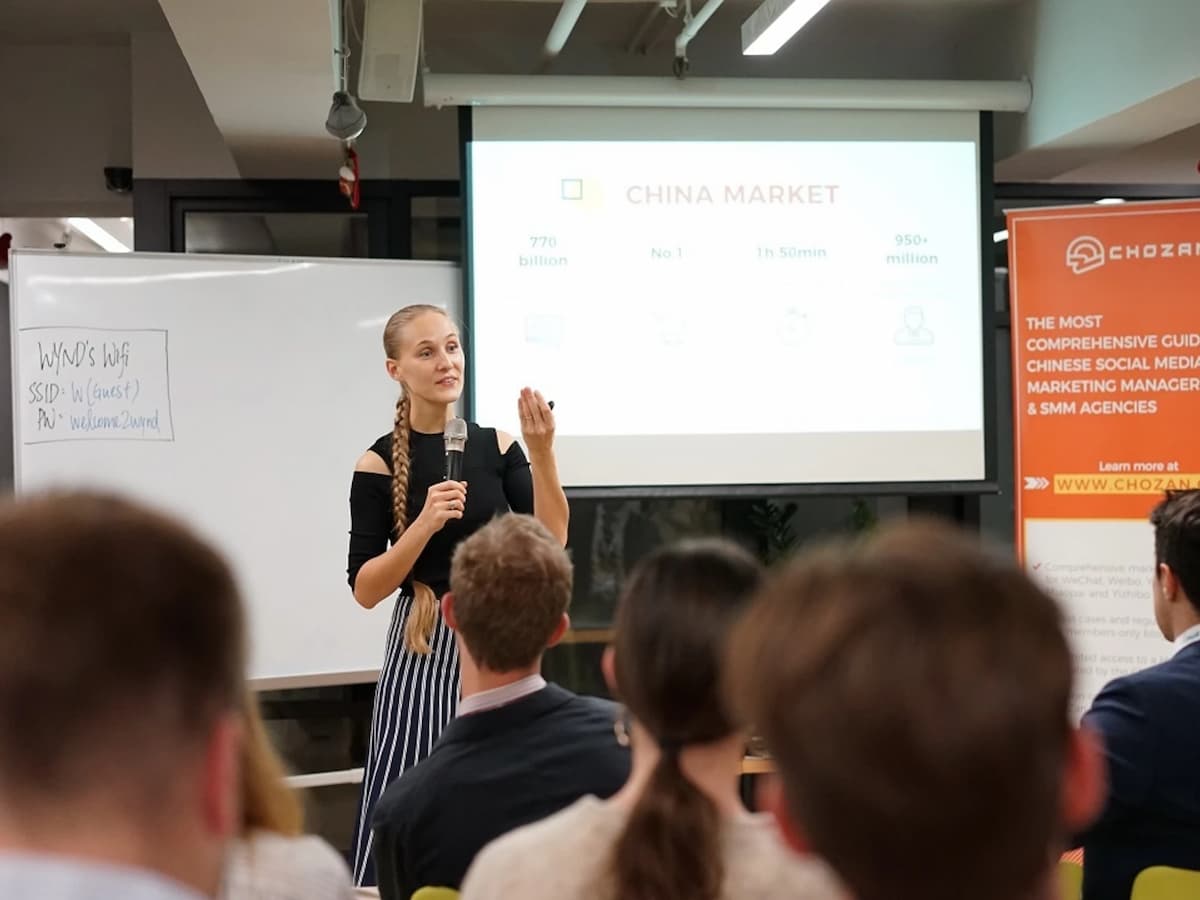 speaker is teaching during the training session