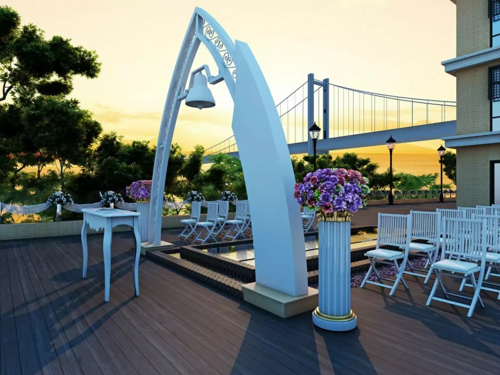 triangle wedding gate at the outdoor area of clubone waterfront