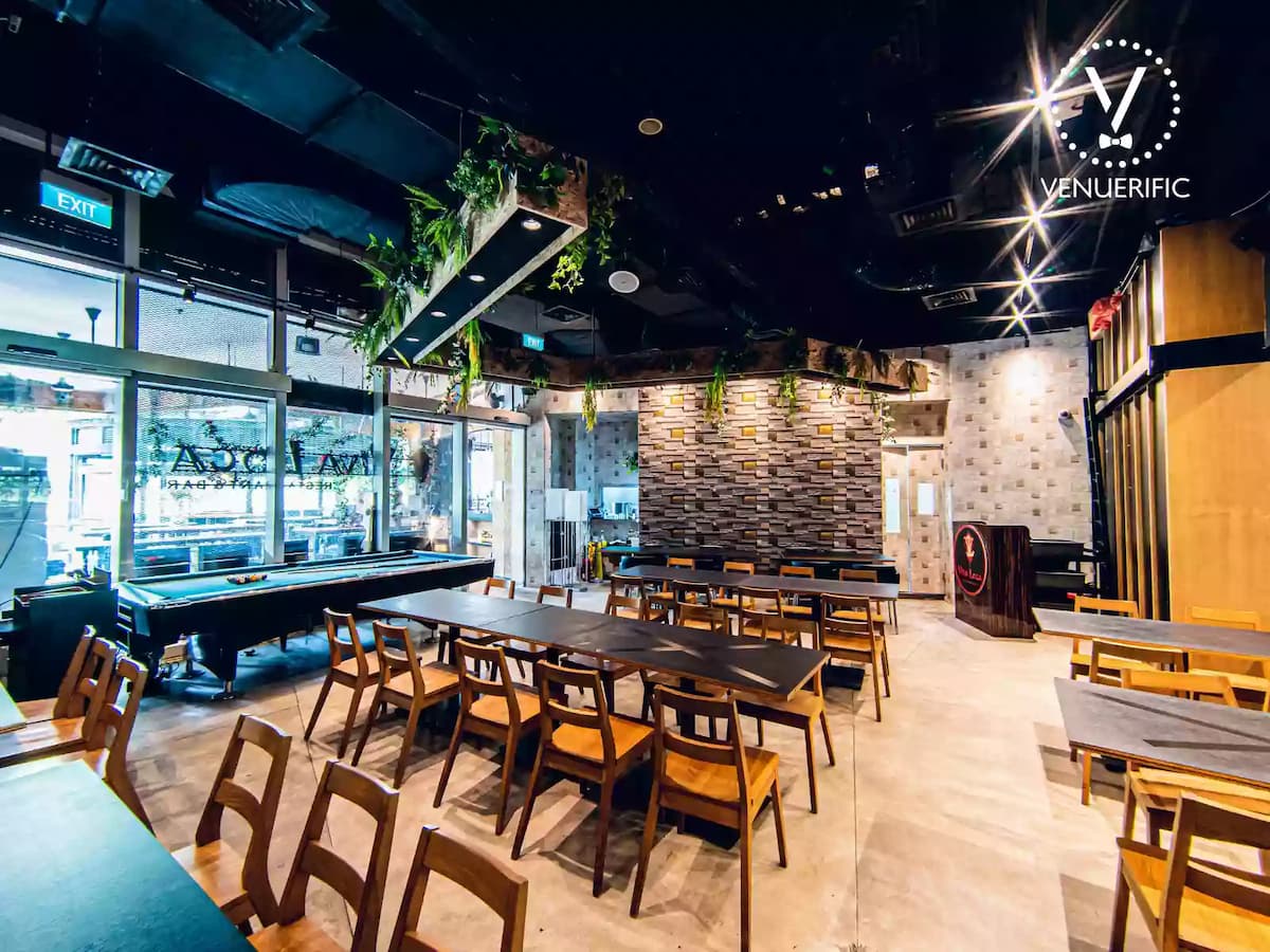 large restaurant in changi singapore with long dining table and glass wall