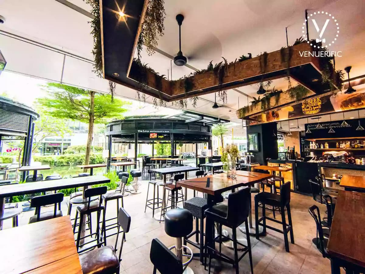 singapore restaurant with garden view and wooden interior