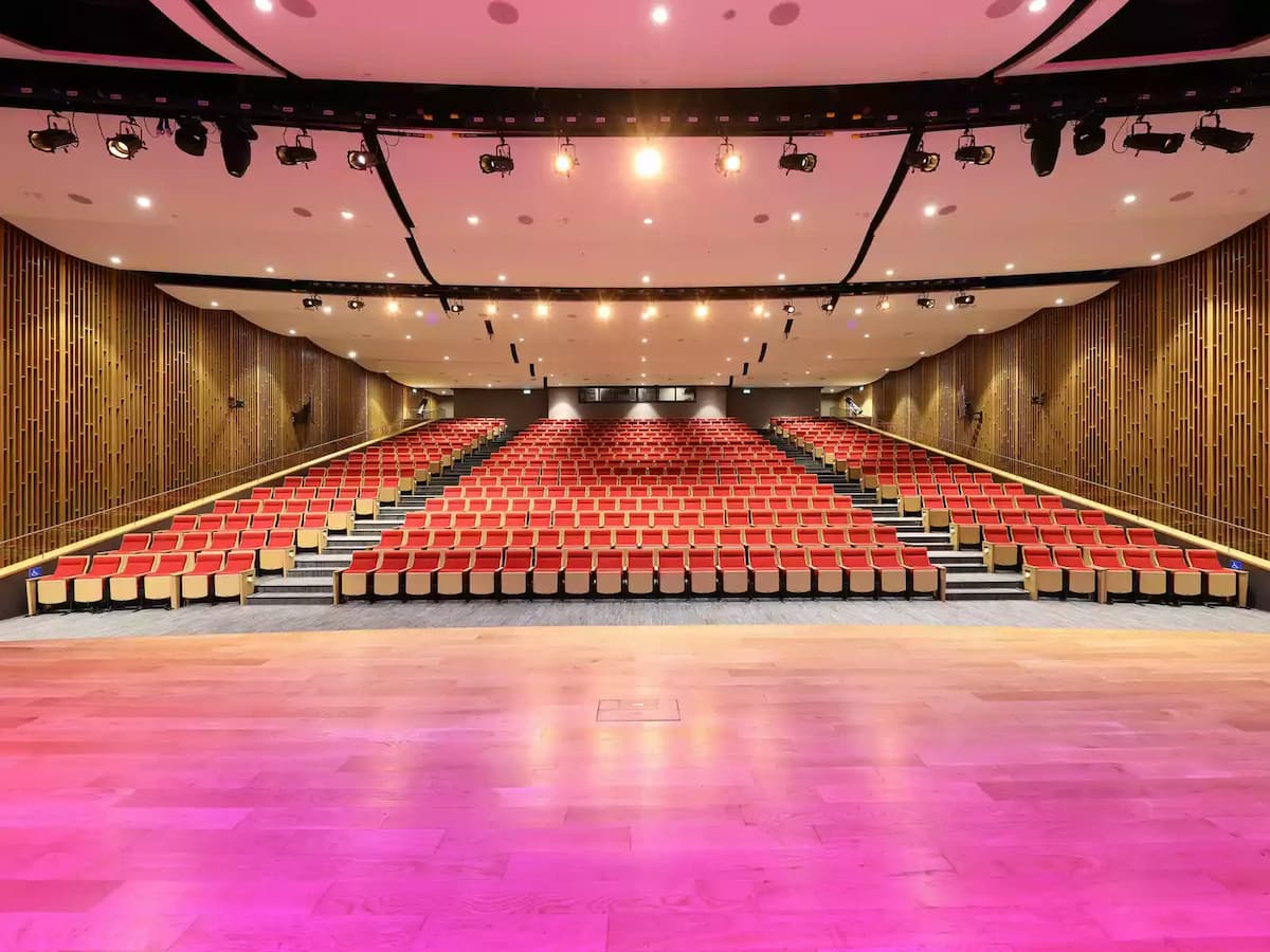 auditorium with red and gold theme