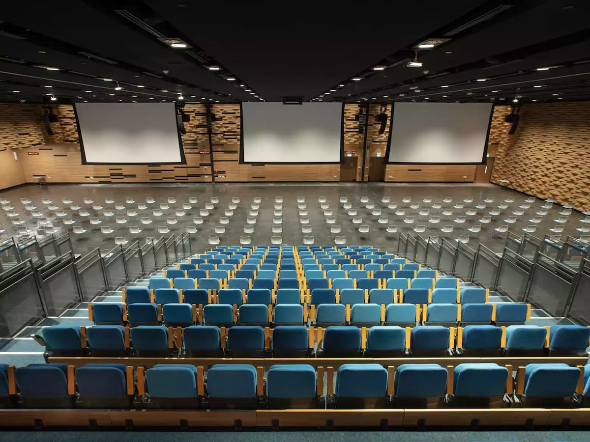 large conference hall with tiered seating