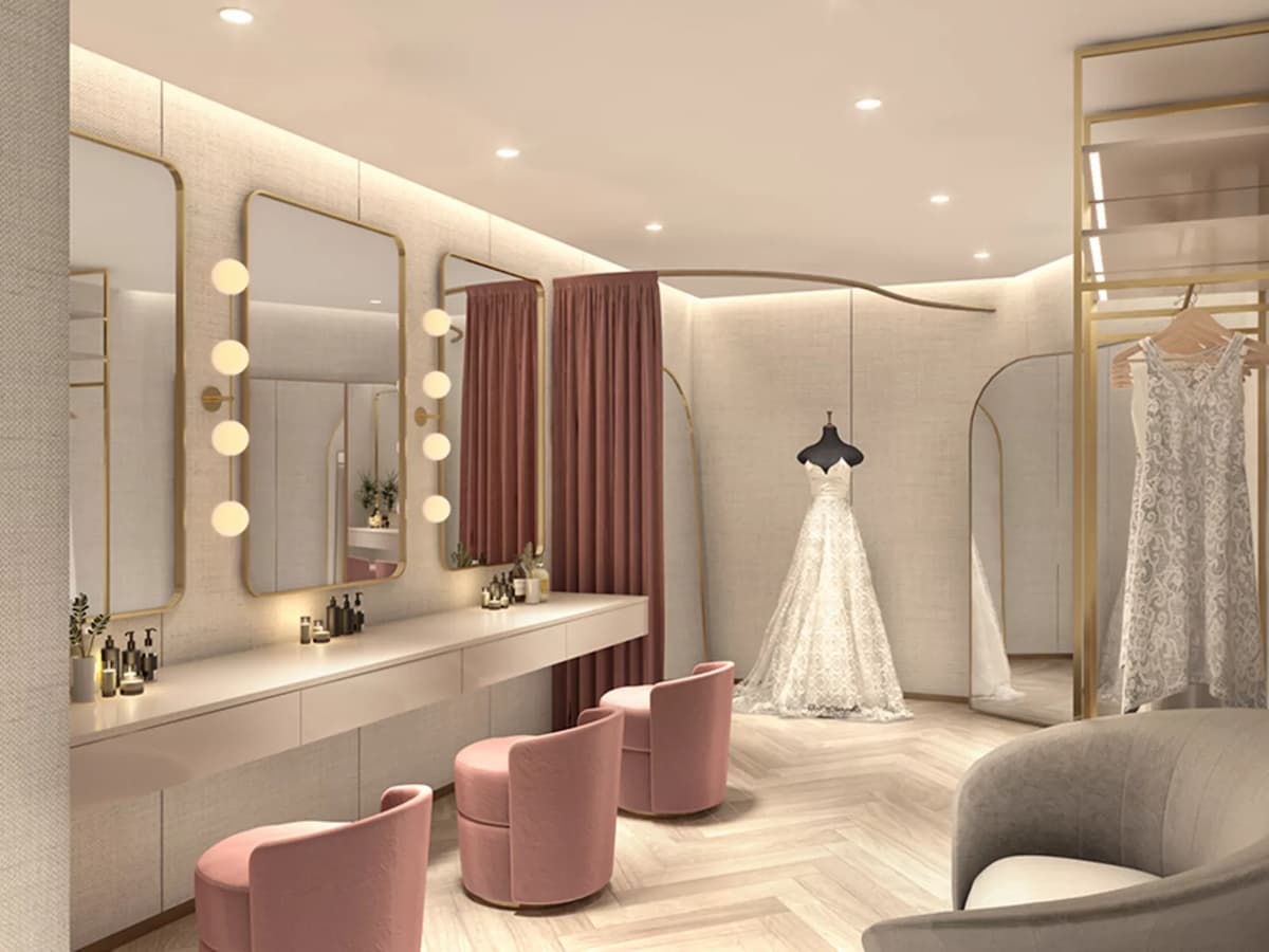 wedding event venue for rent in hong kong with bridal room with chic furniture and large vanity area