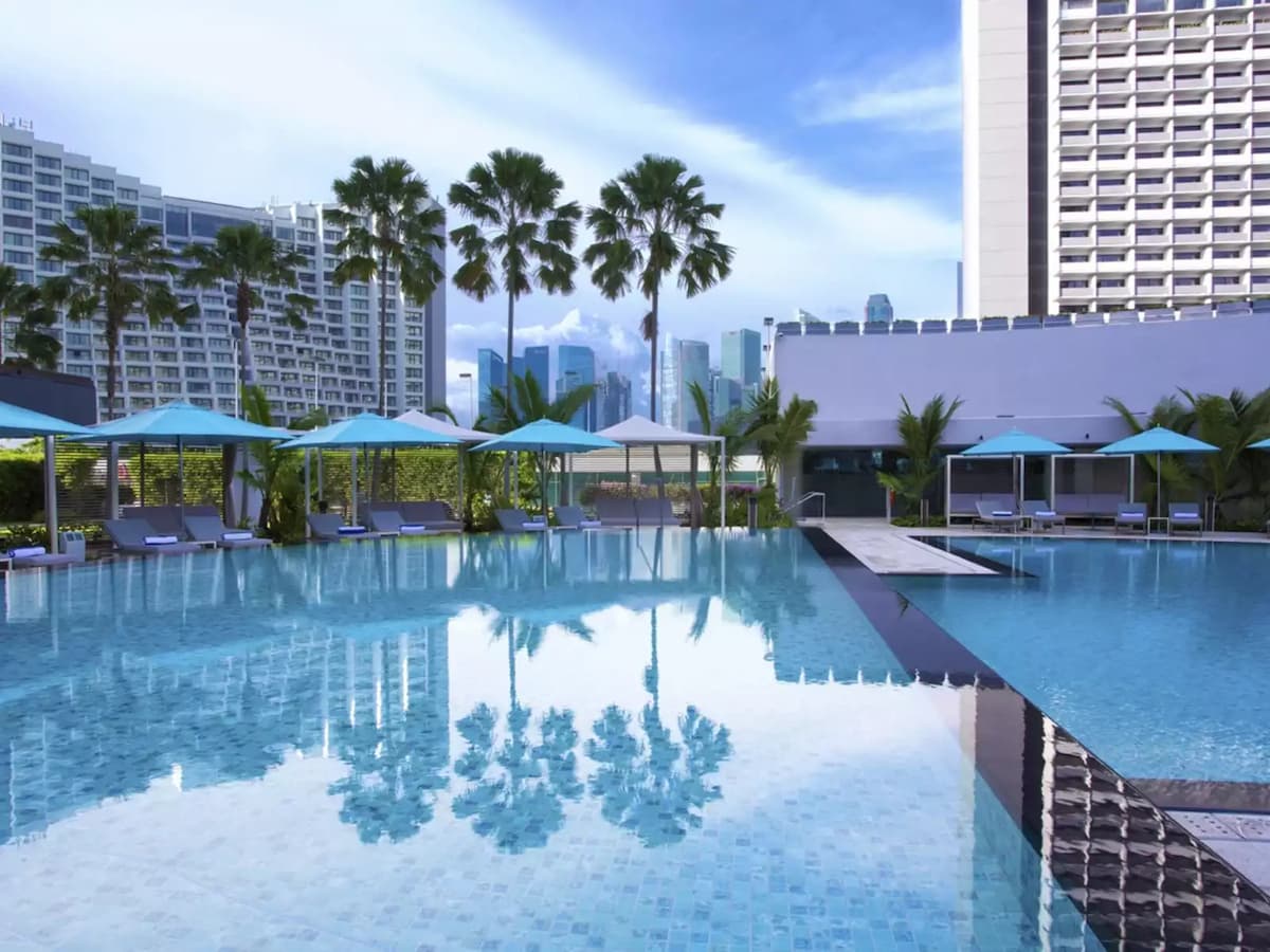 large pool with pool benches