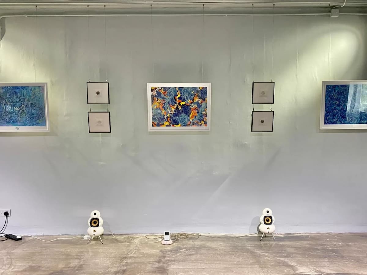 event venue with photo results framed on the wall
