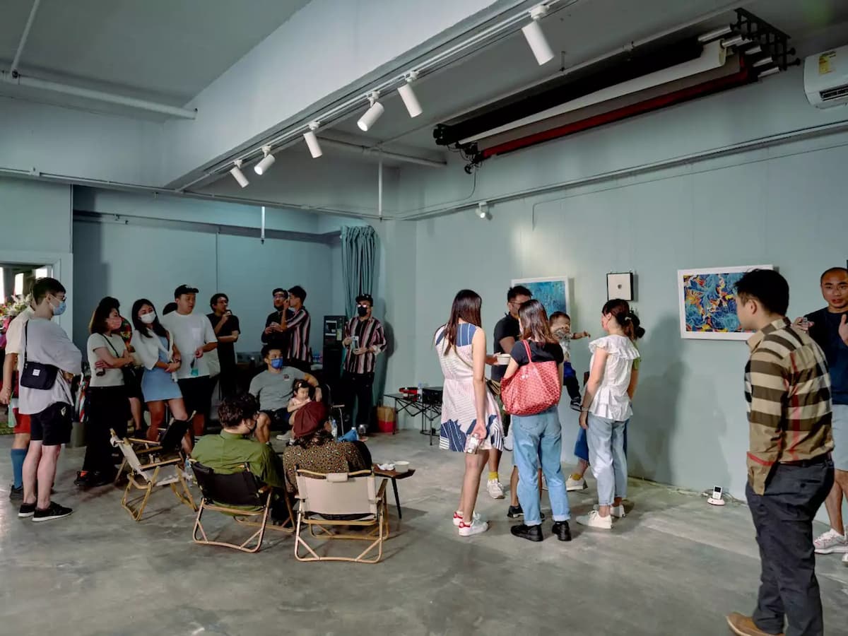 event space rental with art exhibition attended by younger generation
