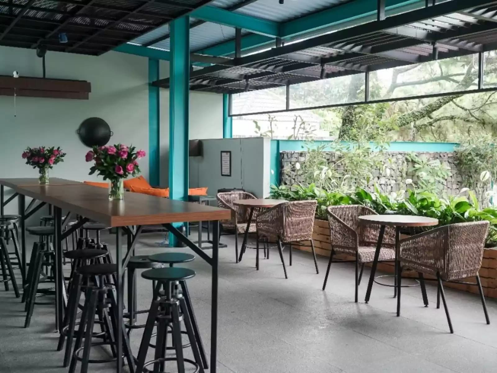 event venue for rent with outdoor dining area and green open space