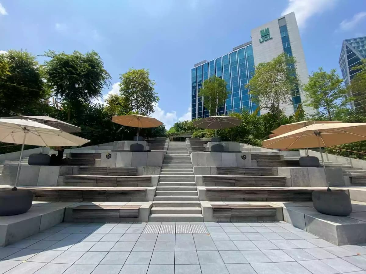 stairs leading to JBL building at the cocoon space design orchard